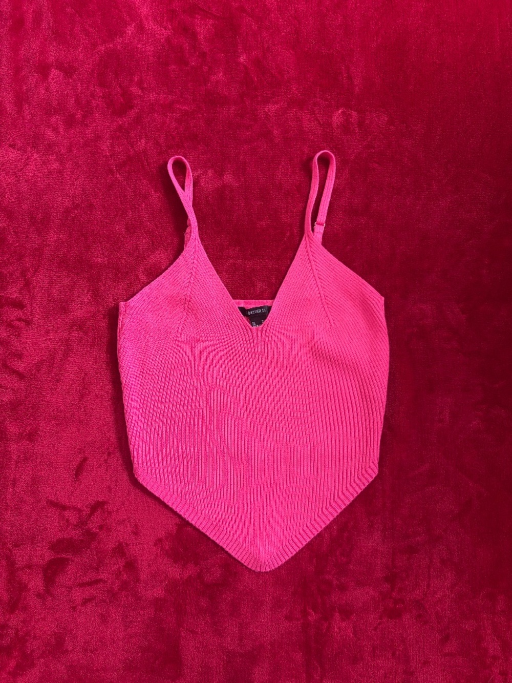Forever 21 Hot Pink Ribbed Knit Cami Crop Top: Size Medium